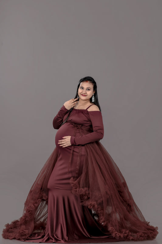 2 Piece Dark brown Maternity Gown