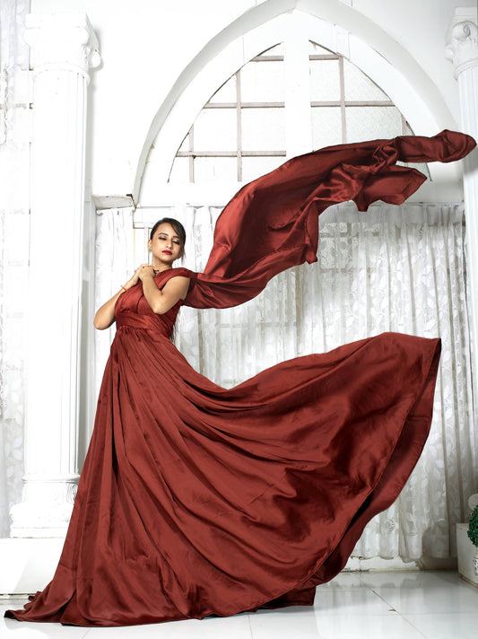 Dark Red Single Tail Prewedding Gown