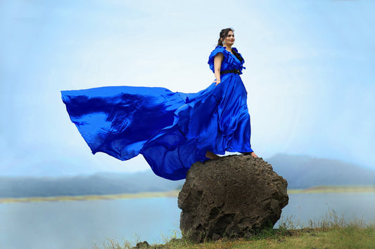 Royal Blue Double layer Prewedding Gown