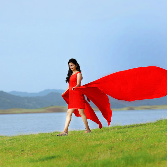 2-Piece Red short Prewedding Gown